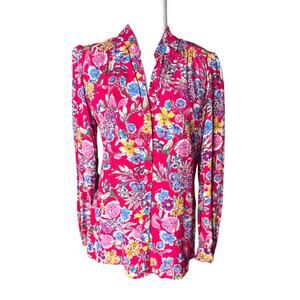 Gerard Darel Paris Floral Blouse 38 | Pink Viscose Button-Down Shirt